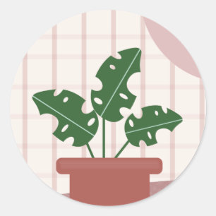 Niedliche Monstera-Pflanze Gerahmtes Bohemisches D Runder Aufkleber