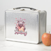 Niedliche Moo Deng Hippo Girlie Hearts für Mädchen Metall Brotdose (Beispiel)