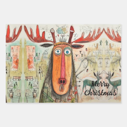 Niedliche Moose Weihnachtstypografie Moderner Spaß Geschenkpapier Set (Vorderseite 3)