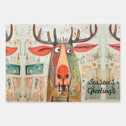 Niedliche Moose Weihnachtstypografie Moderner Spaß Geschenkpapier Set (Vorderseite 2)