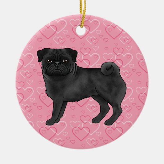 Niedliche Mops für den Black Mops auf rosa Herz Keramik Ornament (Vorne)