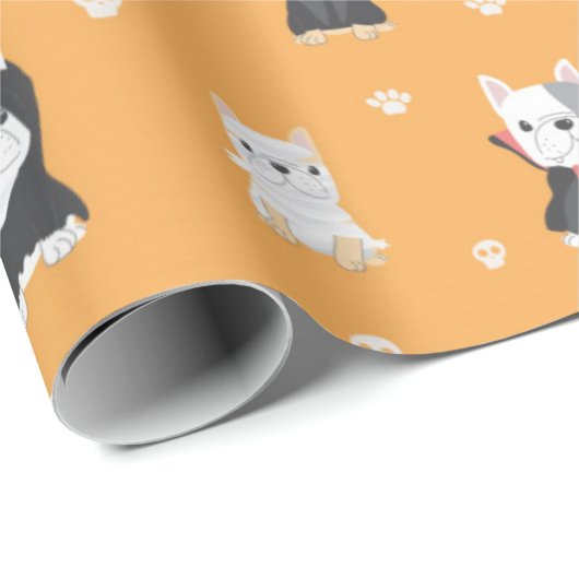 Niedliche Mops Halloween-Muster Geschenkpapier (Rolleneckpunkt)