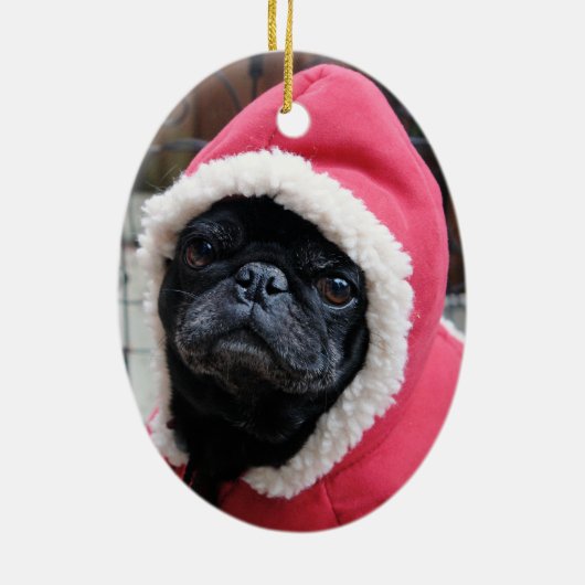 Niedliche Mops-Weihnachtsverzierung #3 Keramikornament (Hinten)
