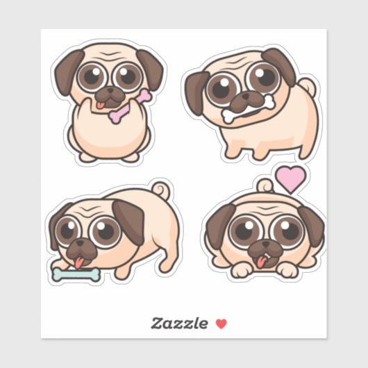 Niedliche Möpsen Aufkleber (Blatt)