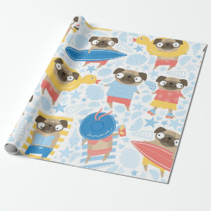 Niedliche Möpsen im Urlaub. Muster mit Cartoon-Mop Geschenkpapier