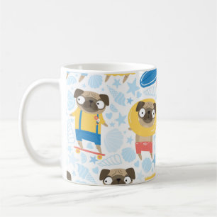 Niedliche Möpsen im Urlaub. Muster mit Cartoon-Mop Kaffeetasse