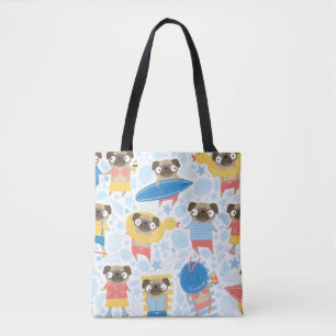 Niedliche Möpsen im Urlaub. Muster mit Cartoon-Mop Tasche