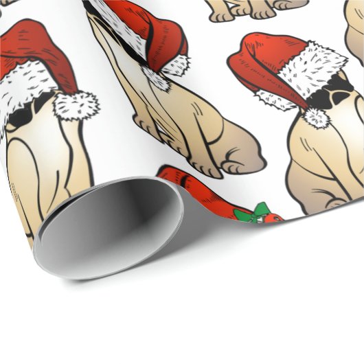 Niedliche Möpsen in den Weihnachtsmannmützen Weihn Geschenkpapier (Rolleneckpunkt)