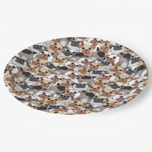 Niedliche Möpsen Pappteller (Schrägansicht)