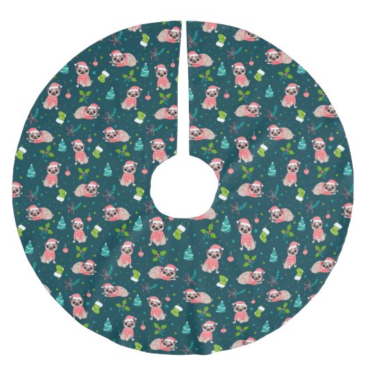 Niedliche Möpsen zu Weihnachten Polyester Weihnachtsbaumdecke (Vorderseite)