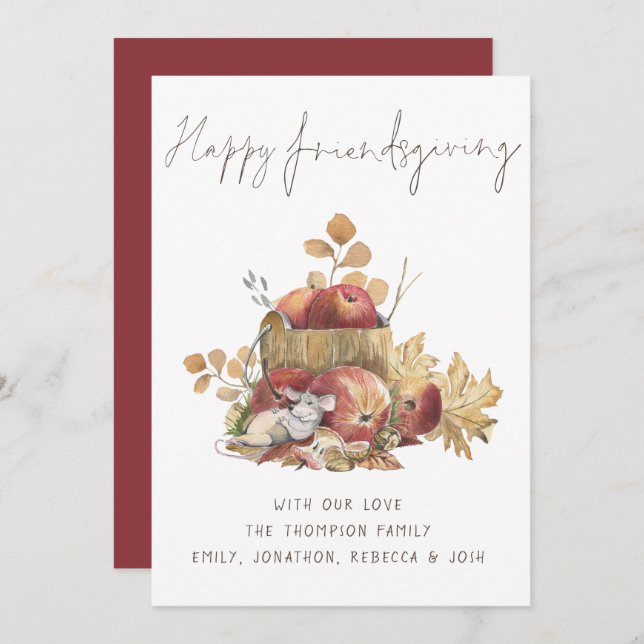 Niedliche Mouse Äpfel Foliage Happy Friendsgiving (Vorne/Hinten)