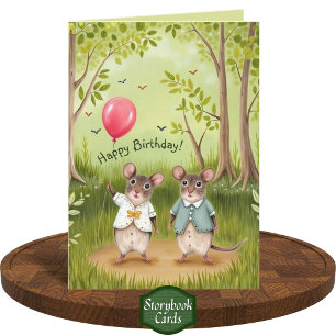 Niedliche Mouse Couple Forest Painting Geburtstag Karte