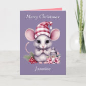 Niedliche Mouse Pink-Tochter Weihnachtskarte Dankeskarte (Vorderseite)