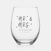 Niedliche Mr. and Mrs. Newlywed Weinglas Ohne Stiel (Vorderseite)