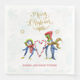 Niedliche Mr. and Mrs. Penguins Frohe Weihnachtssc Serviette