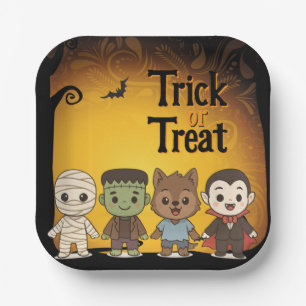 Niedliche Mumie, Frankenstein, Dracula, Werwolf Pappteller