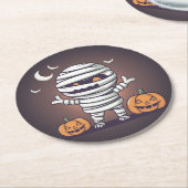 Niedliche Mummy Illustration Halloween Paper Unter Runder Pappuntersetzer (Angewinkelt)