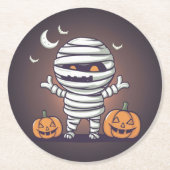 Niedliche Mummy Illustration Halloween Paper Unter Runder Pappuntersetzer (Vorderseite)