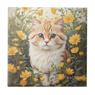 Niedliche Munchkin-Kat- und Buttercup-Blume Fliese