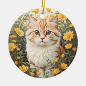 Niedliche Munchkin-Kat- und Buttercup-Blume Keramik Ornament (Vorne)