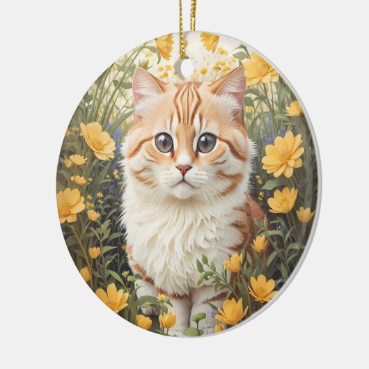 Niedliche Munchkin-Kat- und Buttercup-Blume Keramik Ornament (Links)