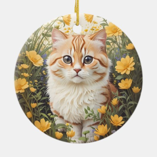 Niedliche Munchkin-Kat- und Buttercup-Blume Keramik Ornament (Hinten)