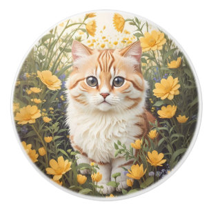 Niedliche Munchkin-Kat- und Buttercup-Blume Keramikknauf