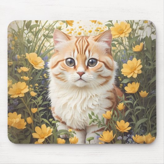 Niedliche Munchkin-Kat- und Buttercup-Blume Mousepad (Vorne)