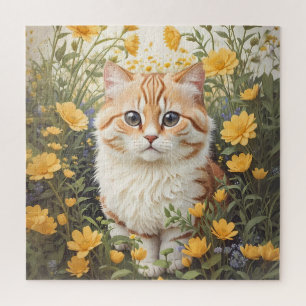Niedliche Munchkin-Kat- und Buttercup-Blume Puzzle