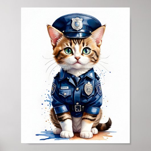 Niedliche Muschelkatze in Police Uniform Art Poster (Vorne)