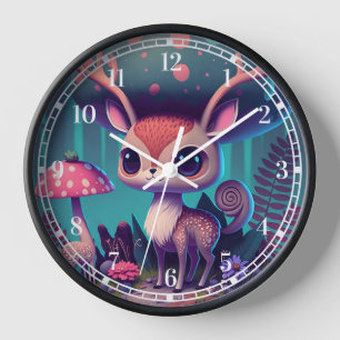 Niedliche Mushroom Deer Fantasy Art Uhr