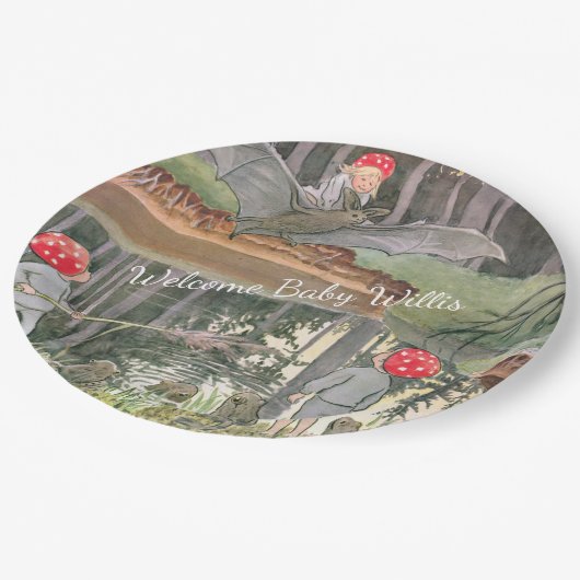 Niedliche Mushroom Woodland Frog Kinderdusche Pappteller (Schrägansicht)