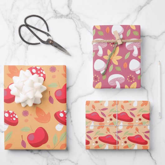 Niedliche Mushroom Wrapping Paper Sheets | Emma Geschenkpapier Set (Vorderseite)
