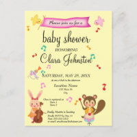 Niedliche Musical Animals Pink Baby Dusche Einladu