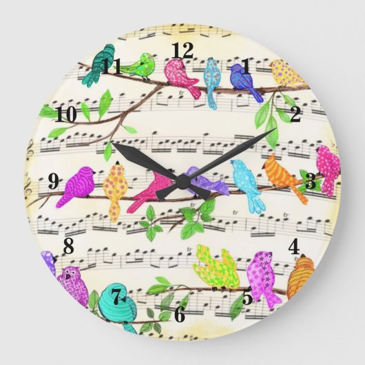 Niedliche Musical Birds Symphony - Magic Song Große Wanduhr (Vorderseite)