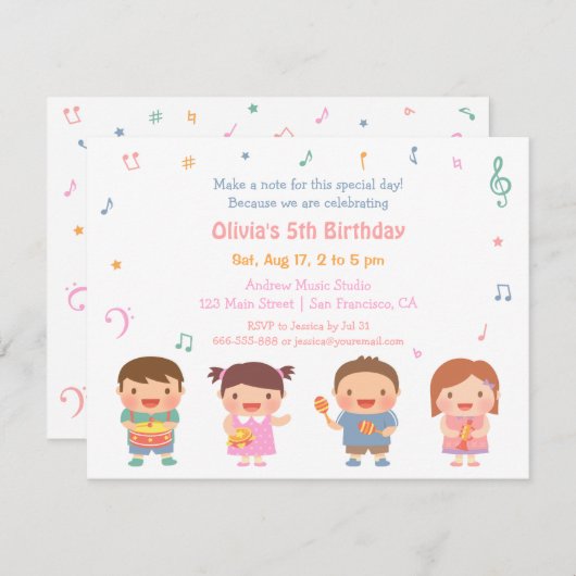 Niedliche Musik Kindergeburtstag Party Einladungen (Vorne/Hinten)