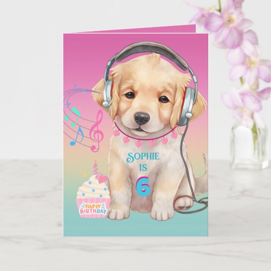 Niedliche Musik Lounge Golden Retriever Personalis Karte (Orchidee)