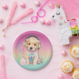 Niedliche Musik Lounge Golden Retriever Personalis Pappteller