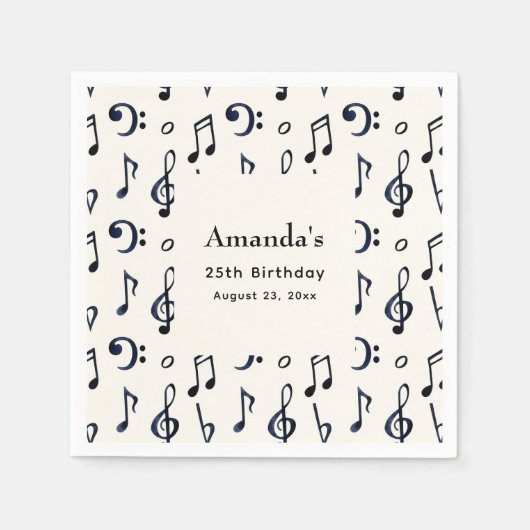 Niedliche musikalische Note Muster Geburtstag Serviette (Vorderseite)