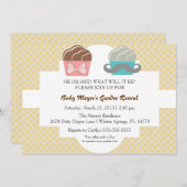 Niedliche Mustache & Bow Cupcake Gender-Offenlegun Einladung (Vorne/Hinten)