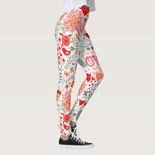 Niedliche Muster, Text, Vögel und Blume Leggings (Rechts)