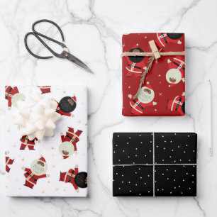 Niedliche Musterkollektion des Black Santa Party Geschenkpapier Set