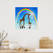 Niedliche Mutter & Baby Giraffe & Regenbogen Poster (Küche)
