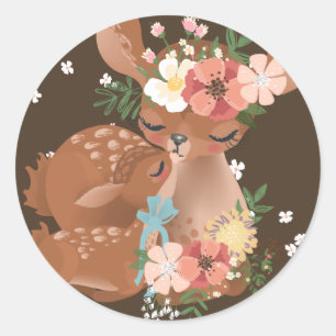 Niedliche Mutter Deer With Her Baby Runder Aufkleber