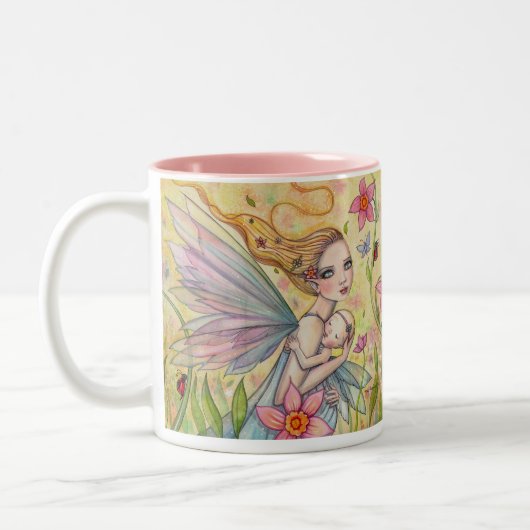 Niedliche Mutter und Baby Fairy Whimsical Fantasy Zweifarbige Tasse (Links)