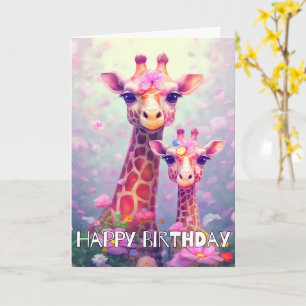 Niedliche Mutter und Tochter Giraffe   Happy Birth Karte