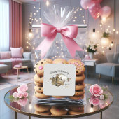 Niedliche Mutterkatze und Kätzchen auf dem Aufkleb Quadratischer Aufkleber