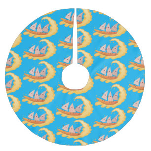 Niedliche nachos-Maischips beim Surfen Cartoon Polyester Weihnachtsbaumdecke