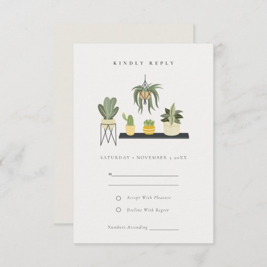 Niedliche Nadelöhre Sukkulente Pflanze HochzeitsrS Begleitkarte (Vorne/Hinten)