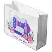 niedliche Nähliebhaber fügen Text hinzu Große Geschenktüte (Vorderseite Schrägansicht)